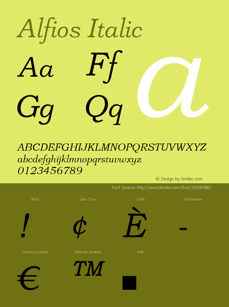 Alfios Italic Version 1.01 Font Sample