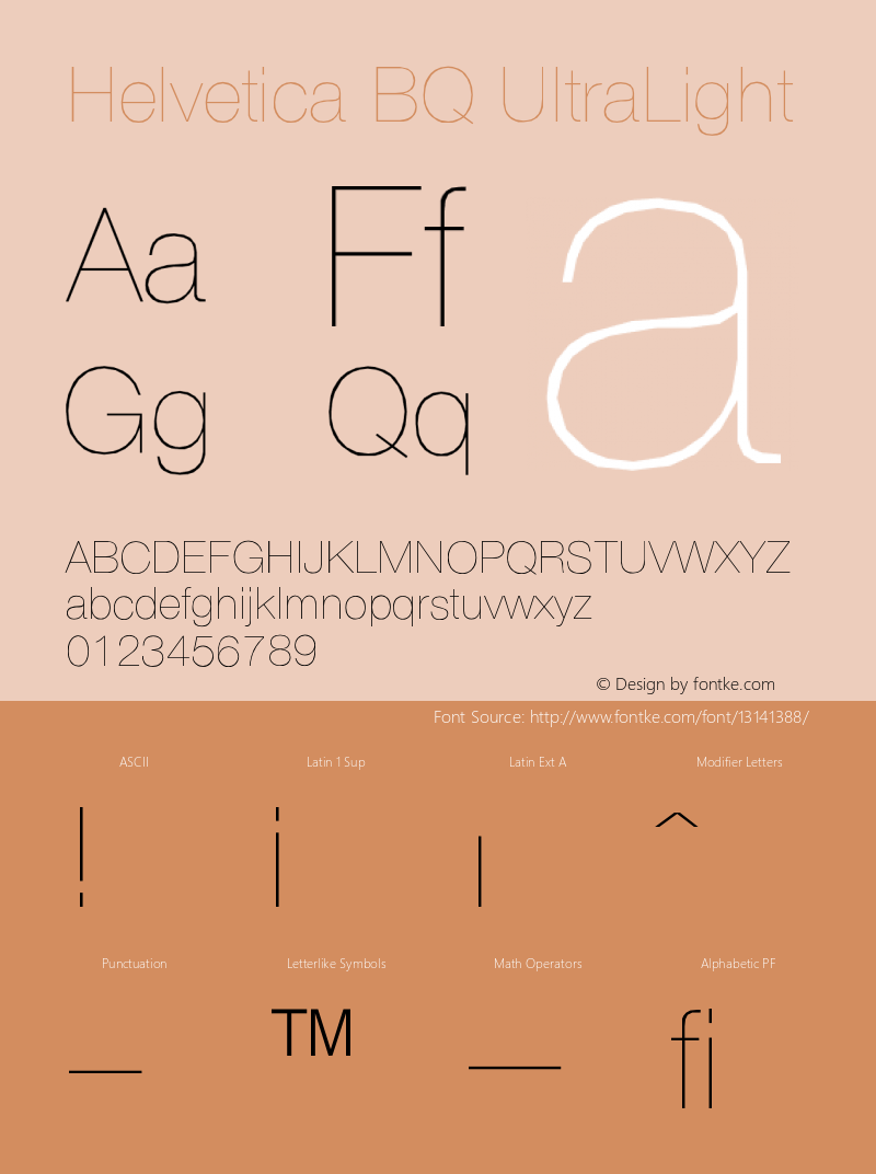 Helvetica BQ UltraLight Version 001.000 Font Sample