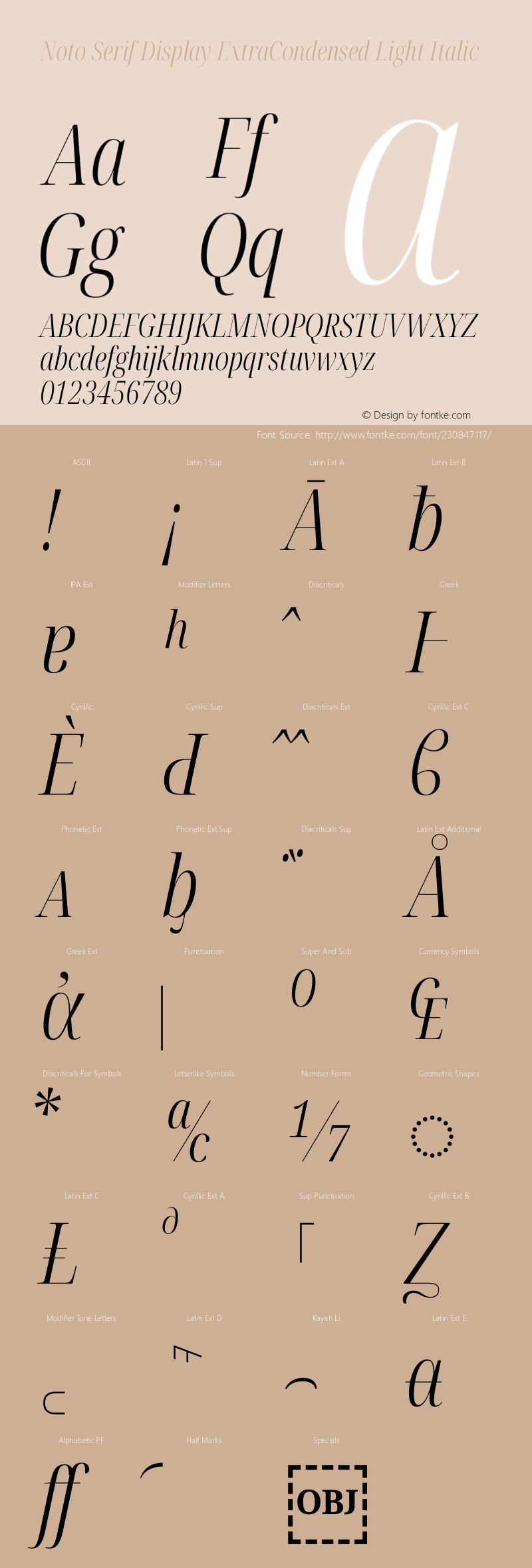 Noto Serif Display ExtraCondensed Light Italic Version 2.007图片样张