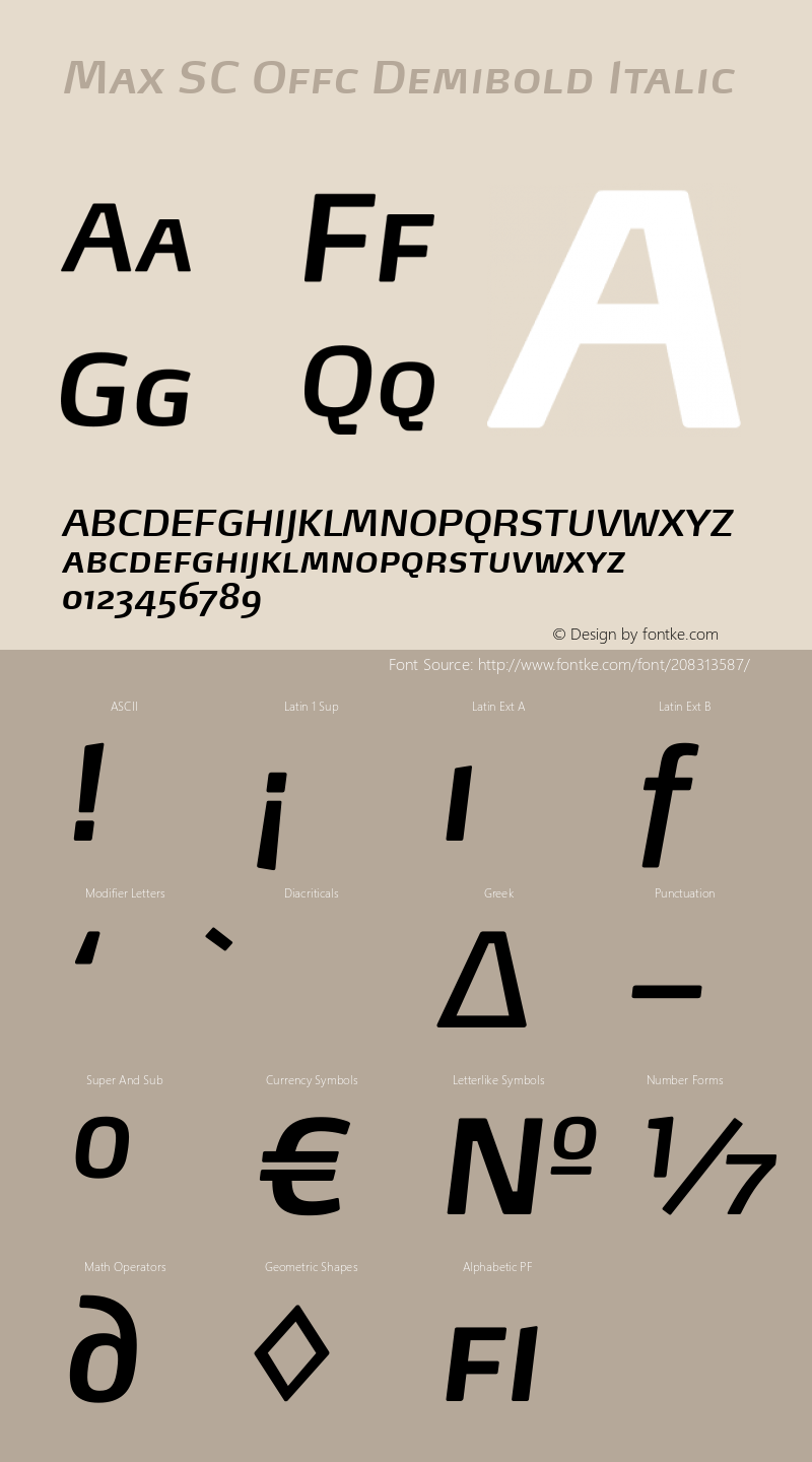 Max SC Offc Demibold Italic Version 7.504; 2011; Build 1023图片样张