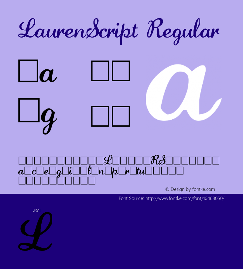 LaurenScript Regular Altsys Fontographer 3.5  10/1/92 Font Sample