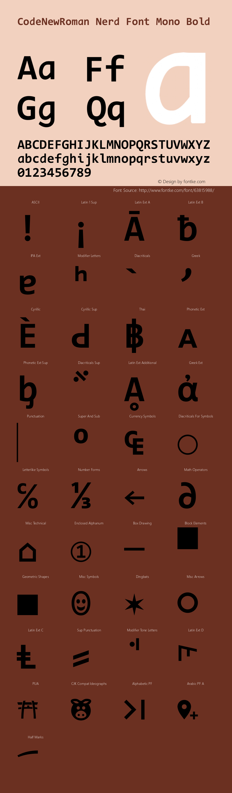 Code New Roman Bold Nerd Font Complete Mono Version 1.90 November 29, 2014 Font Sample