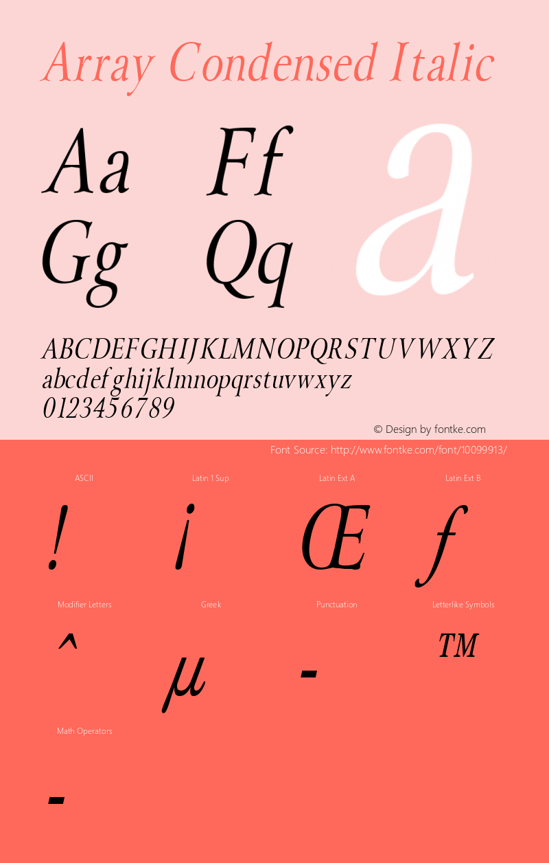 Array Condensed Italic Altsys Fontographer 4.1 1/27/95 Font Sample