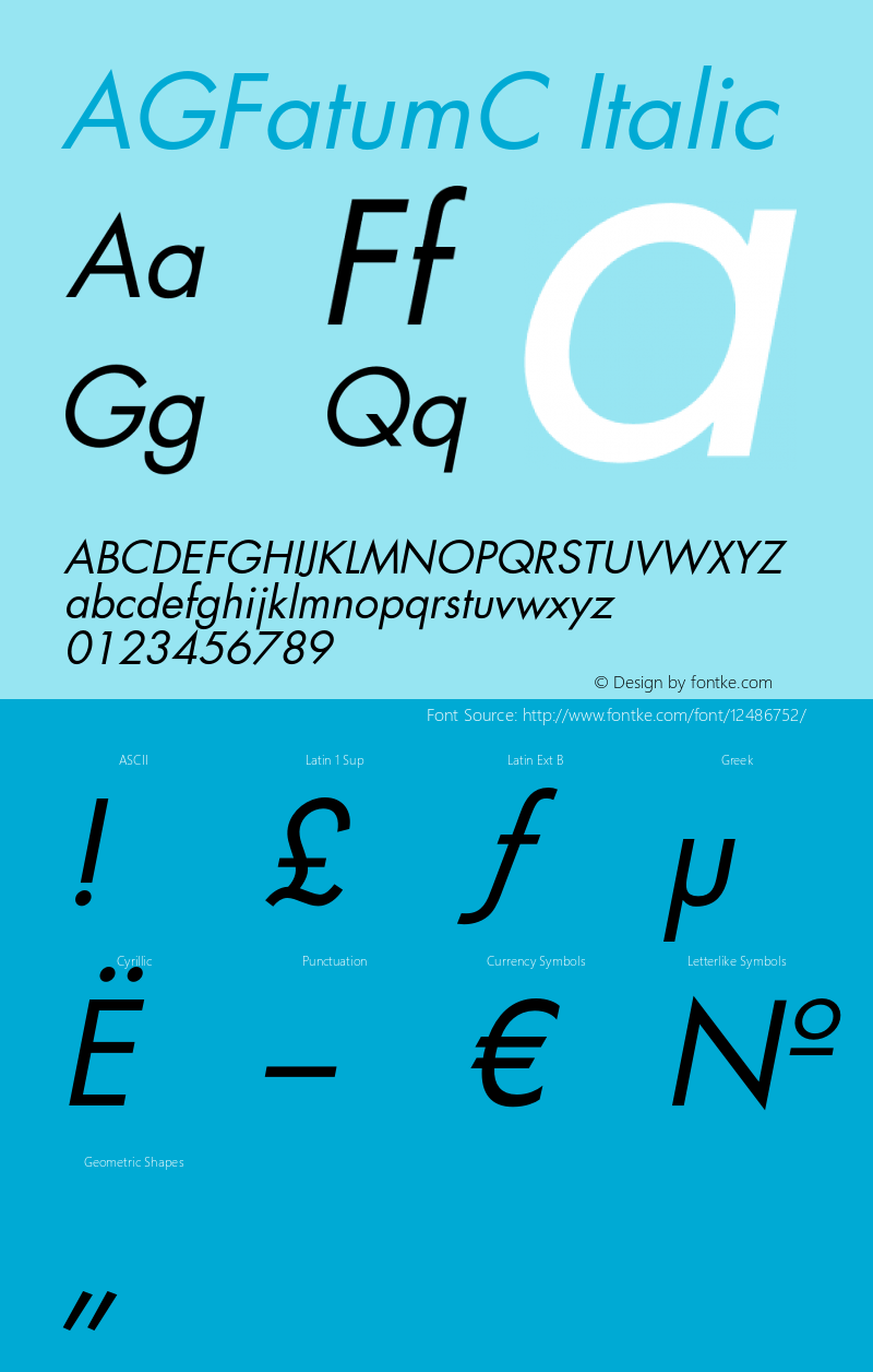 AGFatumC Italic OTF 1.0;PS 001.000;Core 116;AOCW 1.0 161 Font Sample