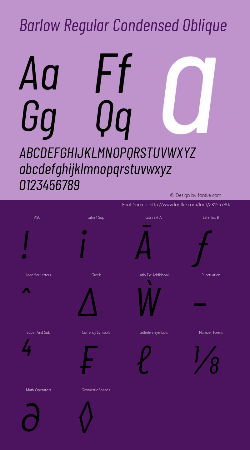 Barlow Regular Condensed Oblique Development Version Font Sample