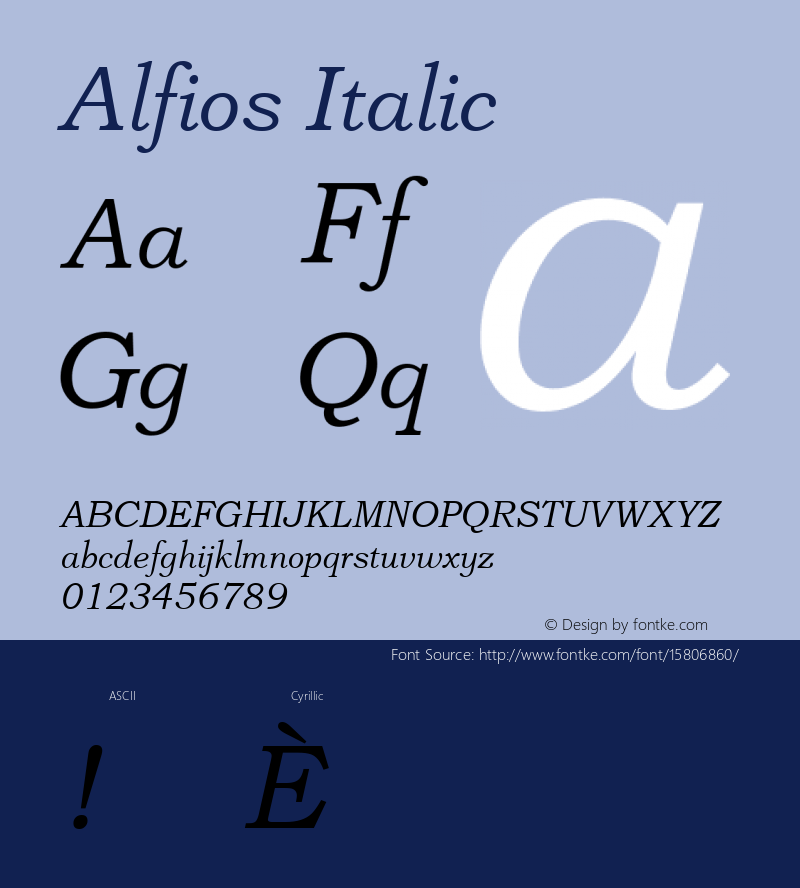 Alfios Italic Version 1.01; ttfautohint (v1.4.1) Font Sample