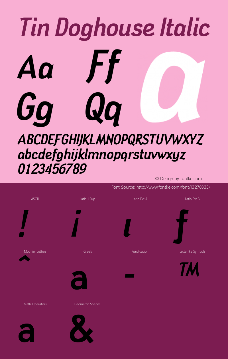 Tin Doghouse Italic Version 1.0, November 2002 Font Sample