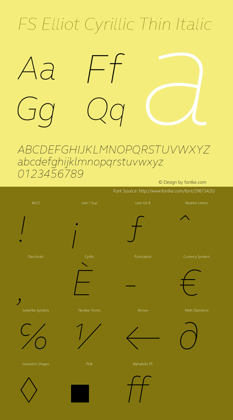 FS Elliot Cyrillic Thin Italic Version 1.000 Font Sample