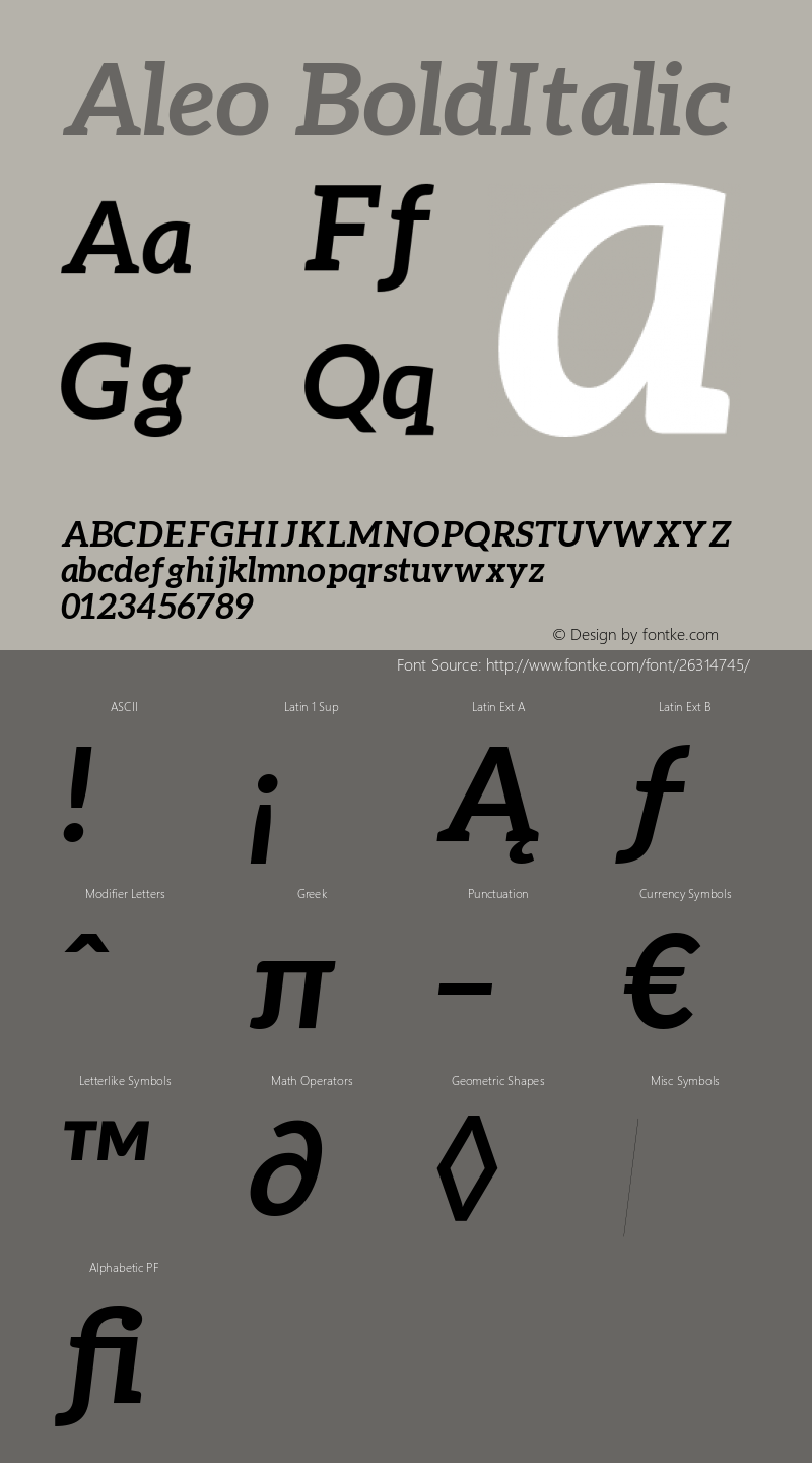 Aleo Bold Italic Version 1.1 Font Sample