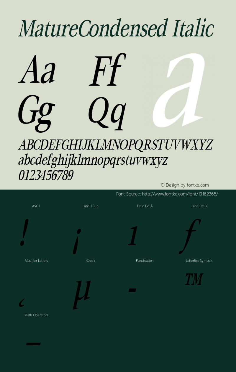 MatureCondensed Italic Rev. 003.000 Font Sample