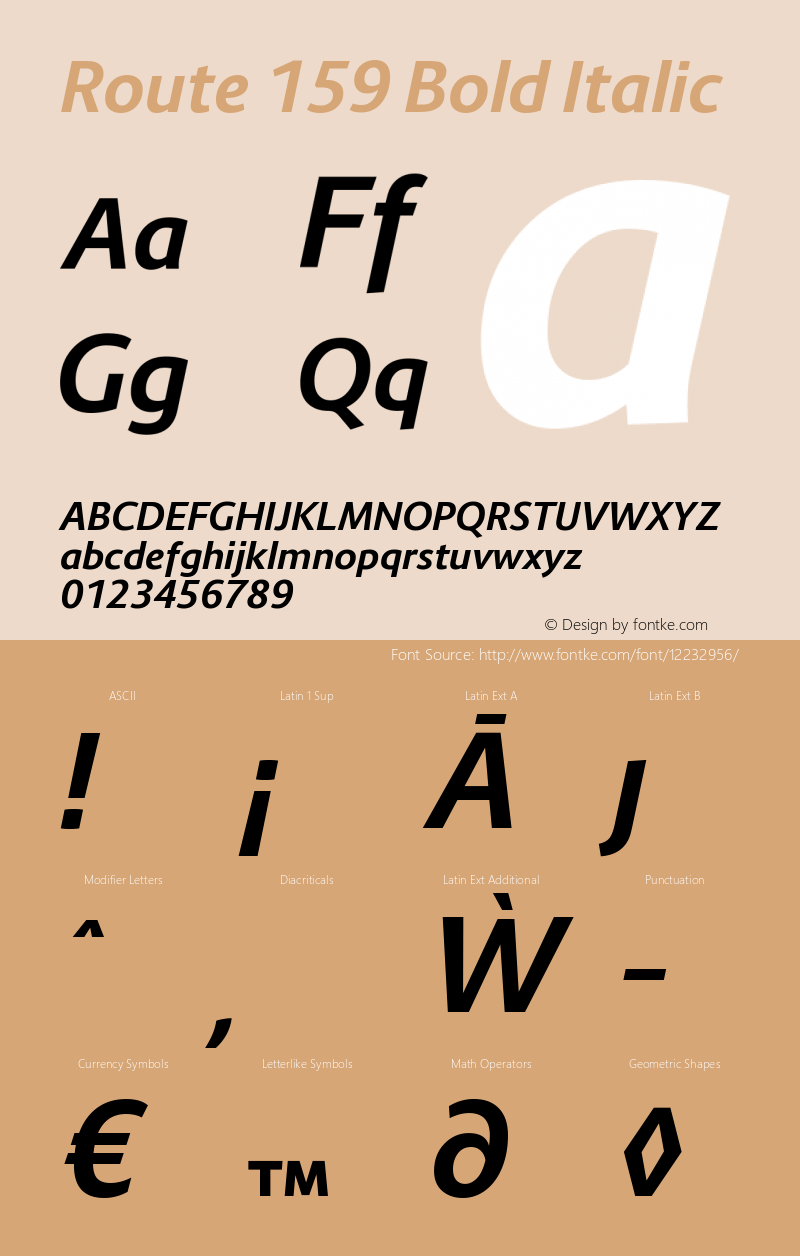 Route 159 Bold Italic Version 1.000;PS 001.000;hotconv 1.0.70;makeotf.lib2.5.58329 Font Sample