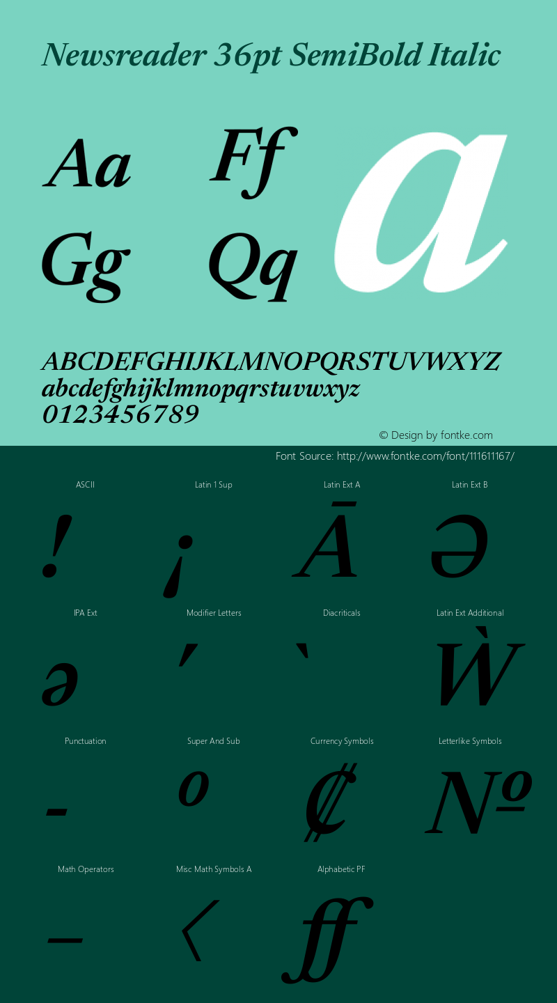 Newsreader 36pt SemiBold Italic Version 1.003 Font Sample