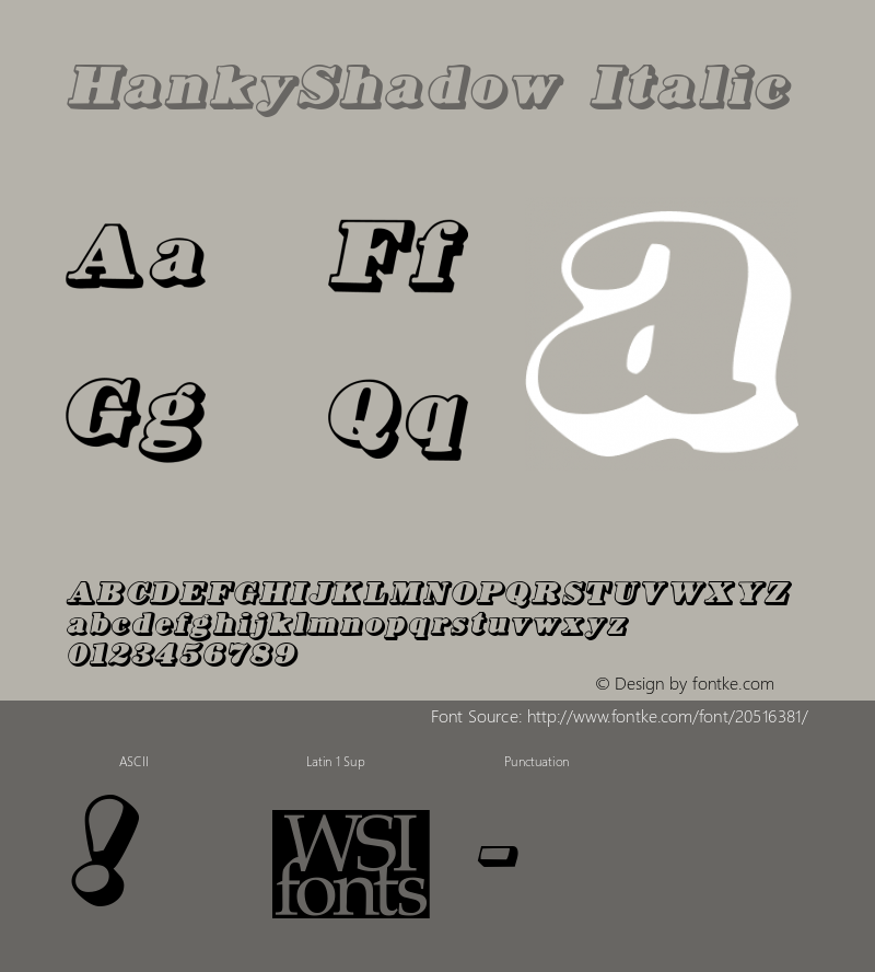 HankyShadow Italic Macromedia Fontographer 4.1 7/20/96 Font Sample