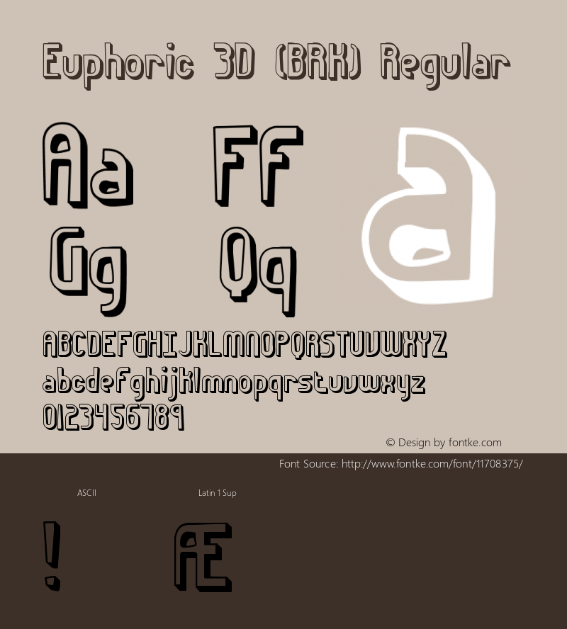 Euphoric 3D (BRK) Regular Version 1.16 Font Sample
