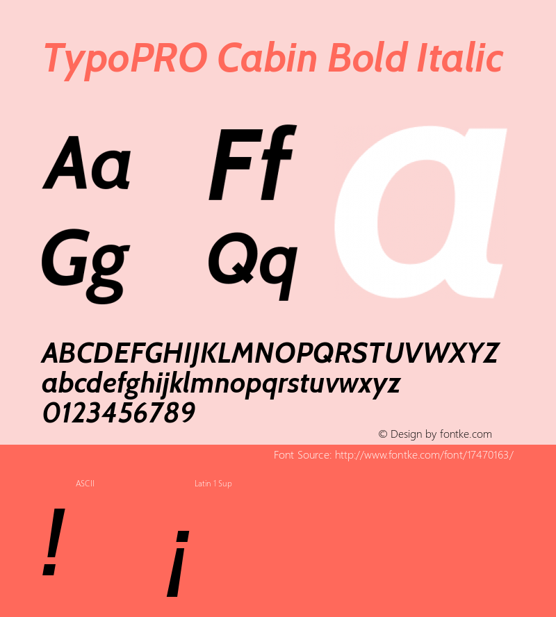 TypoPRO Cabin Bold Italic Version 1.005 Font Sample