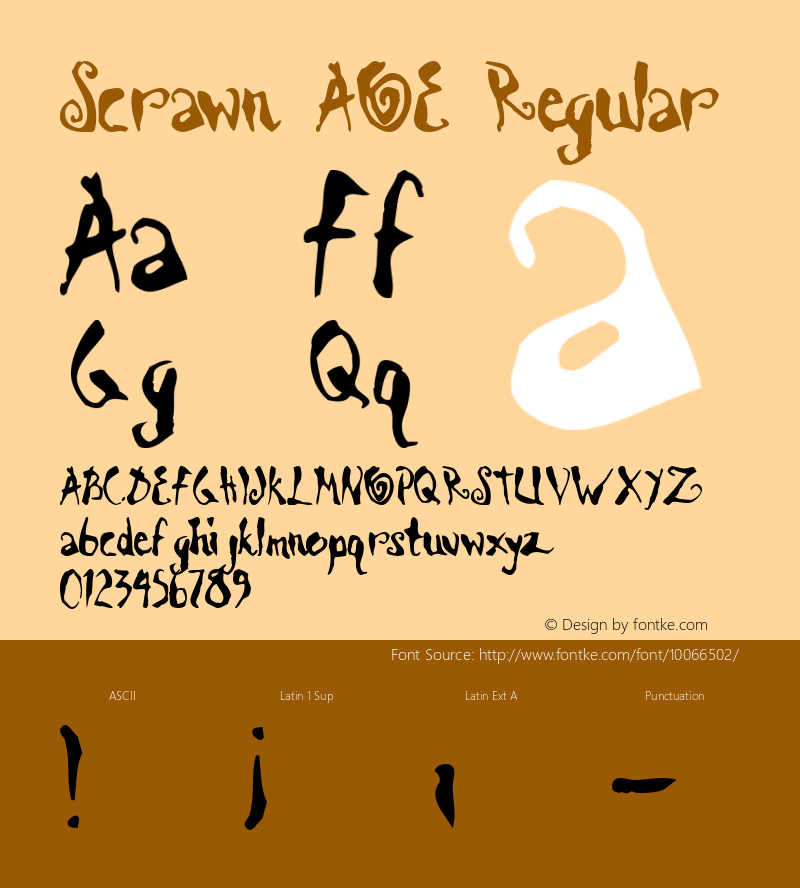 Scrawn AOE Regular Macromedia Fontographer 4.1.2 11/12/97 Font Sample