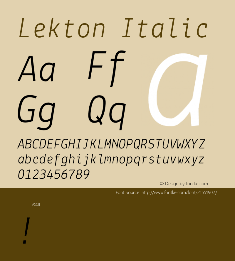 Lekton Italic  Font Sample