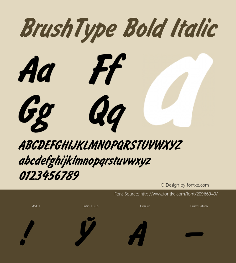 BrushType Bold Italic Converted from t:\BRU___BI.BF1 by ALLTYPE Font Sample
