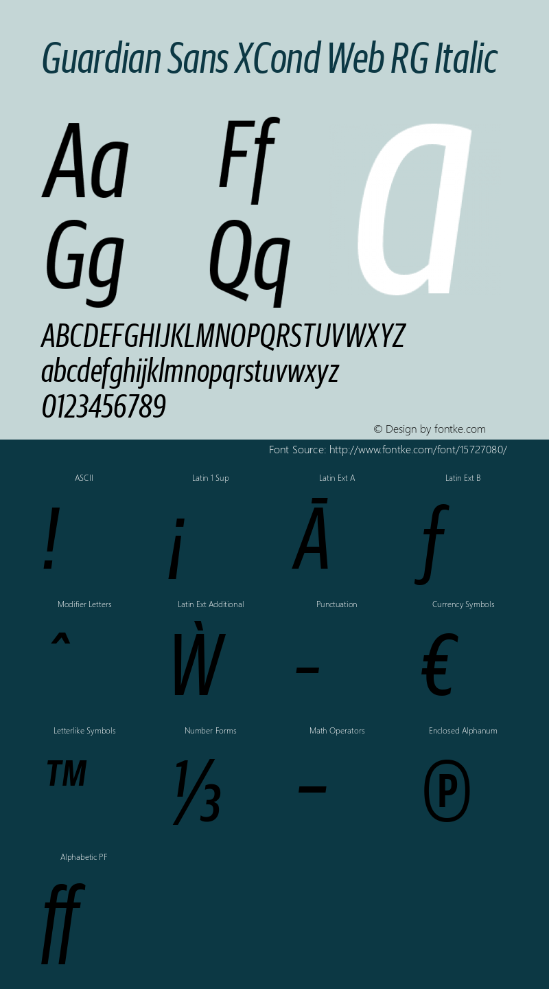 Guardian Sans XCond Web RG Italic Version 1.1 2012 Font Sample