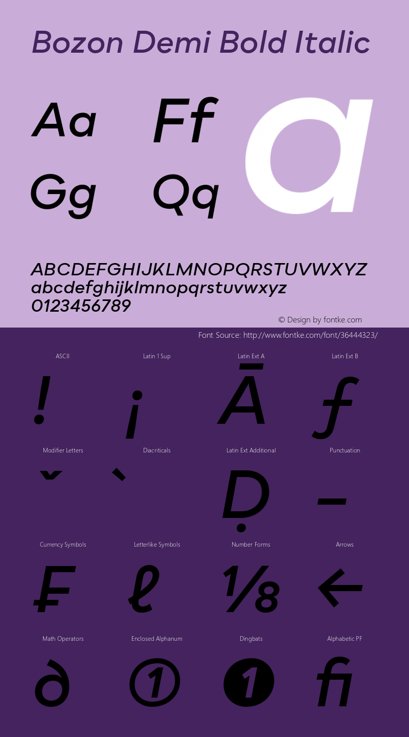 Bozon Demi Bold Italic Version 1.000;PS 001.000;hotconv 1.0.88;makeotf.lib2.5.64775 Font Sample