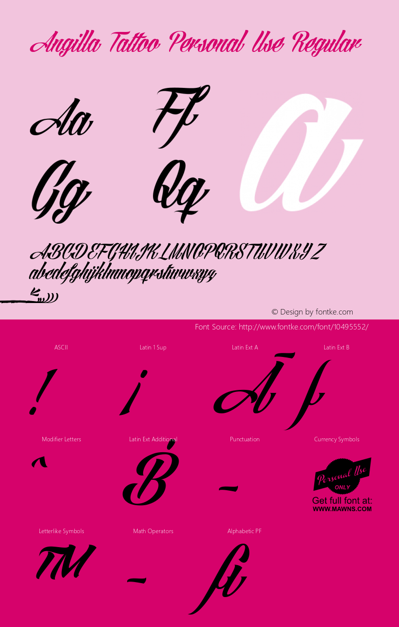 Angilla Tattoo Personal Use Regular Version 1.000 Font Sample