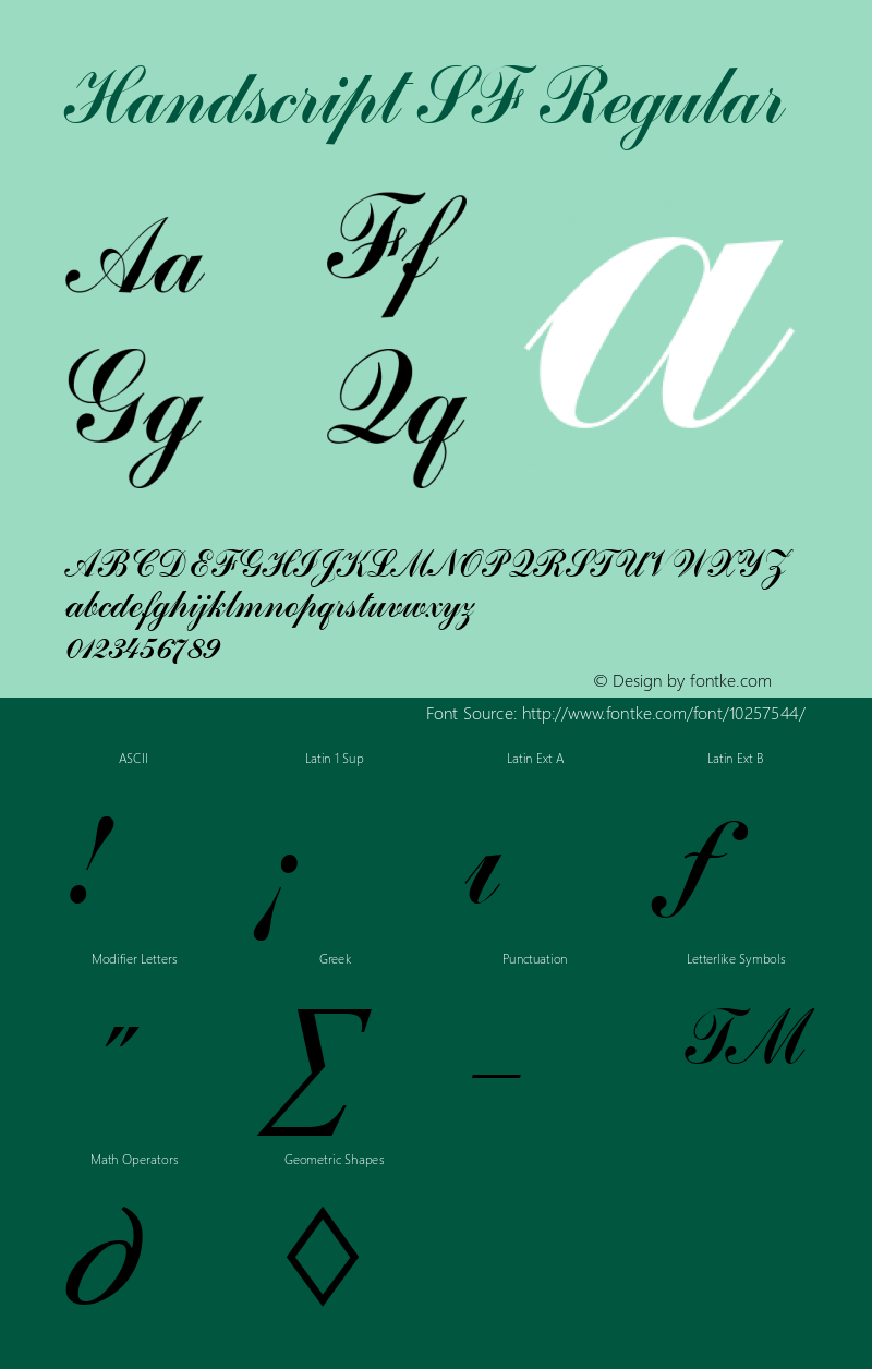 Handscript SF Regular Altsys Fontographer 3.5  06.11.1994 Font Sample