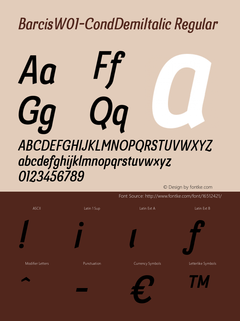 BarcisW01-CondDemiItalic Regular Version 1.00 Font Sample