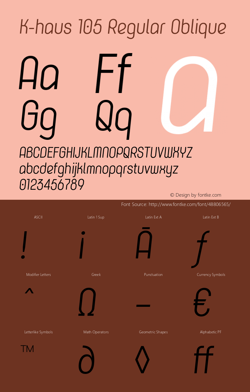 K-haus 105 Regular Oblique Version 1.00 Font Sample