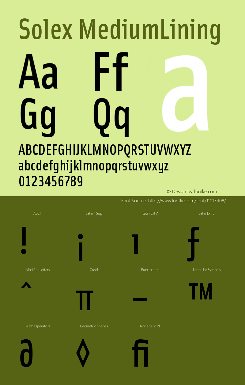 Solex MediumLining Version 001.000 Font Sample