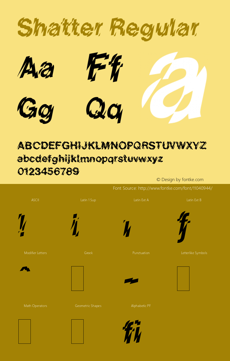 Shatter Regular Version 1.0 Font Sample