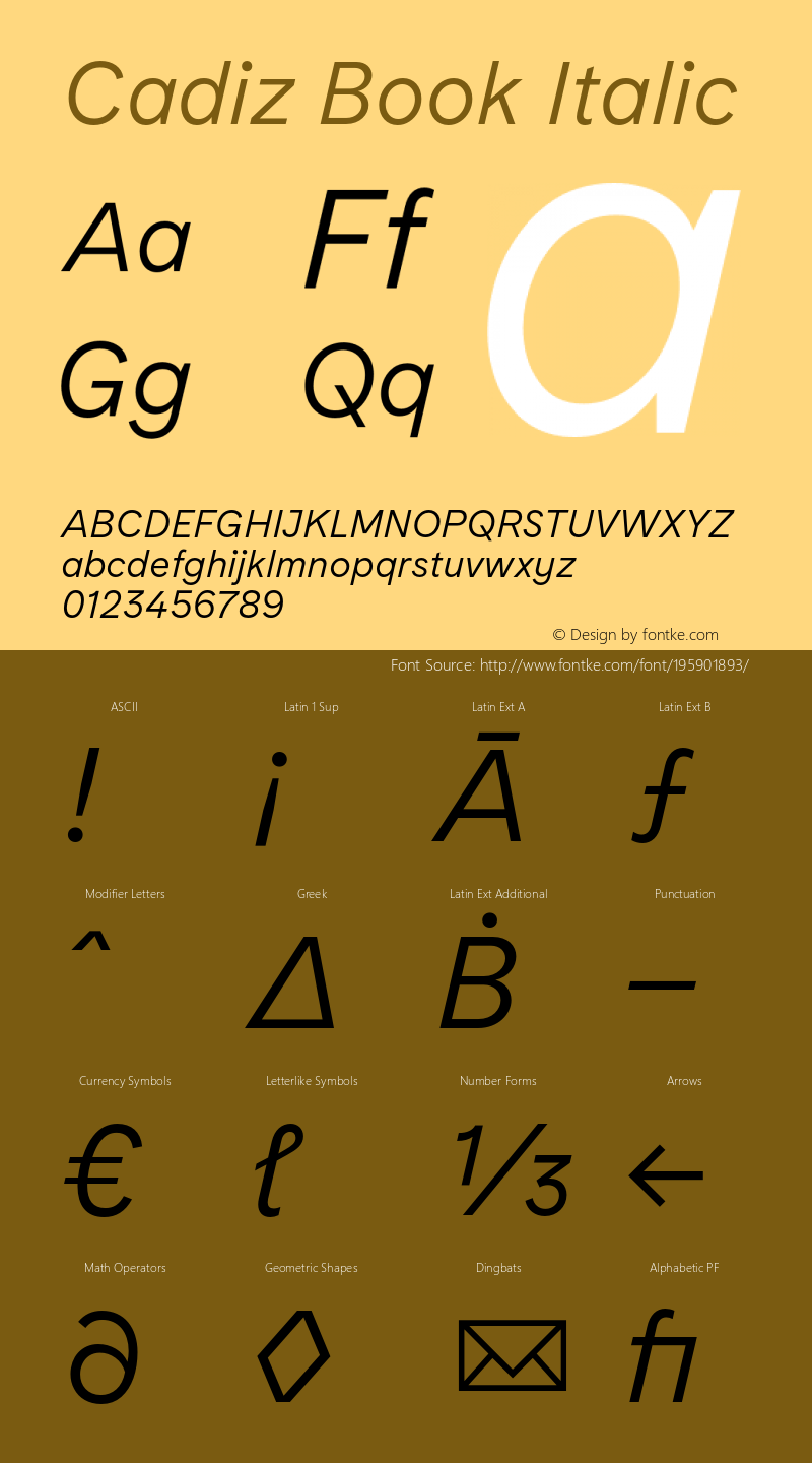 Cadiz-BookItalic Version 32.000图片样张