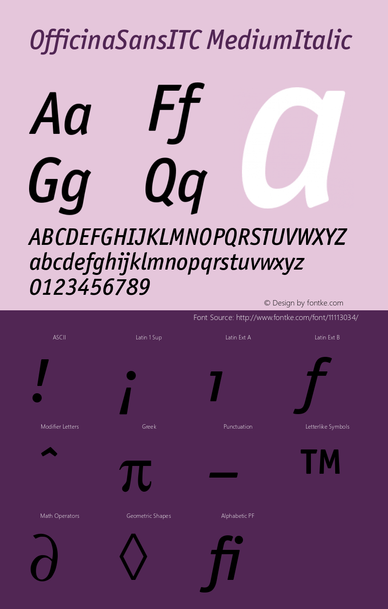 OfficinaSansITC MediumItalic Version 001.000 Font Sample