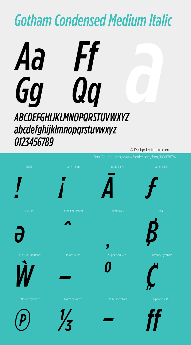 Gotham Condensed Medium Italic Version 2.200 Pro Font Sample