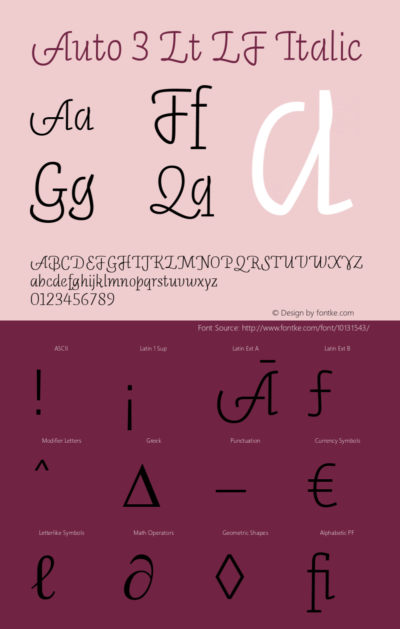 Auto 3 Lt LF Italic Version 1.110;PS 001.110;hotconv 1.0.38;2004 Font Sample