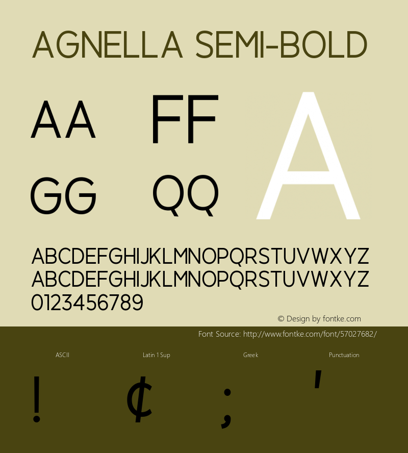 Agnella Semi-Bold Version 1.00;February 29, 2020;FontCreator 11.5.0.2422 64-bit Font Sample