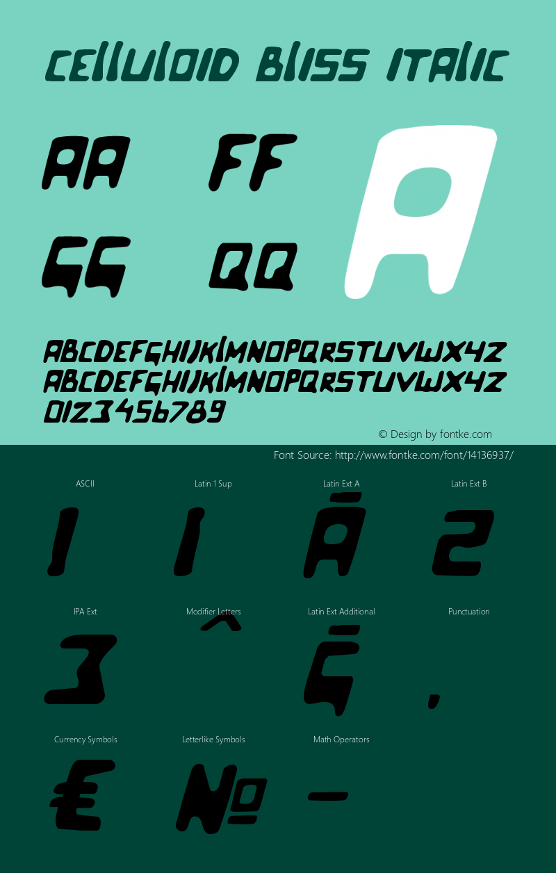 Celluloid Bliss Italic Version 1.001 Font Sample