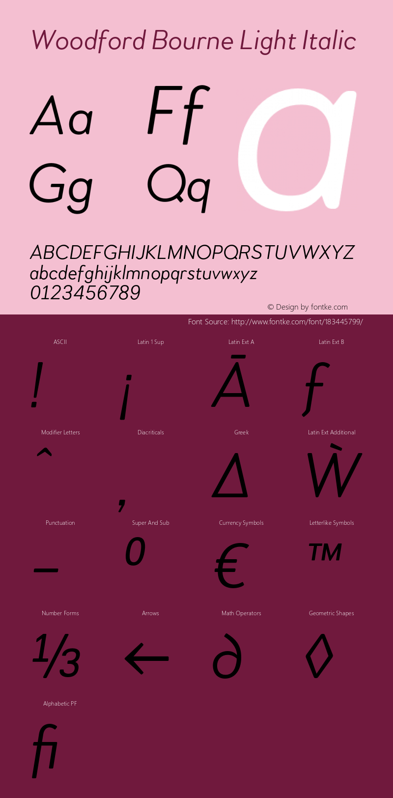 Woodford Bourne Light Italic Version 2.000;FEAKit 1.0图片样张