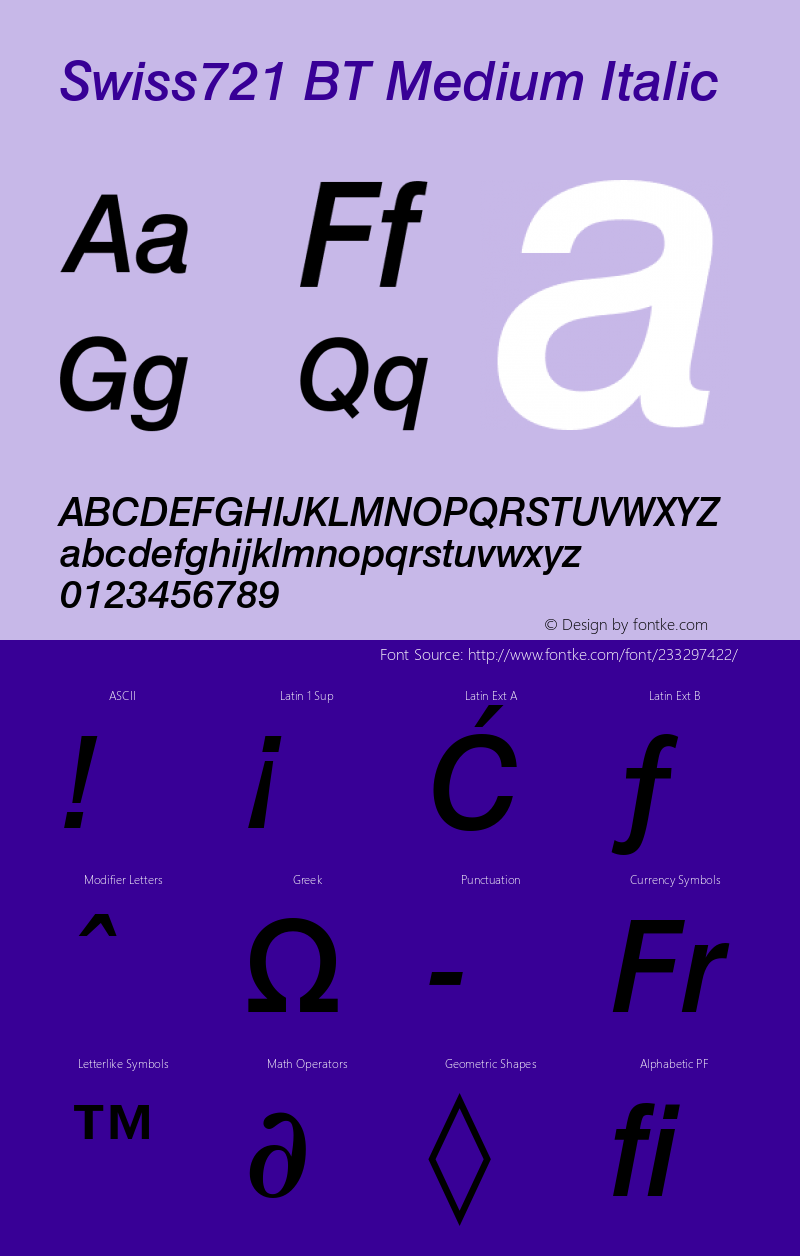 Swiss721 Md BT Medium Italic Version 5.0图片样张