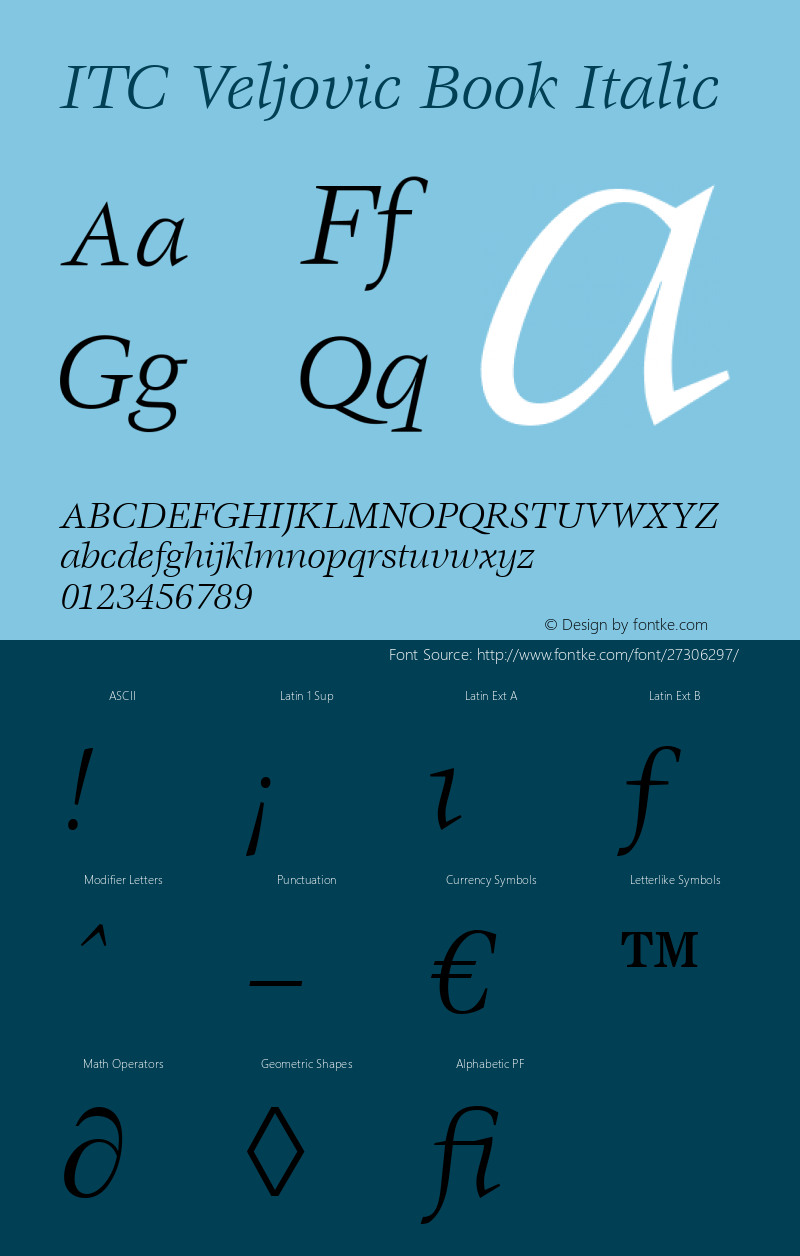 Veljovic Book Italic Version 1.00 Font Sample