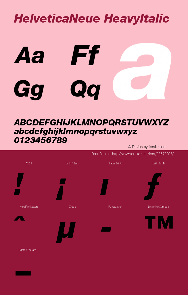 HelveticaNeue HeavyItalic Macromedia Fontographer 4.1.5 99/10/10 Font Sample