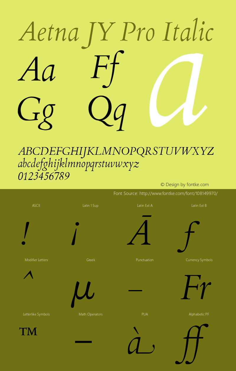 AetnaJYPro-Italic Version 4.000 Font Sample