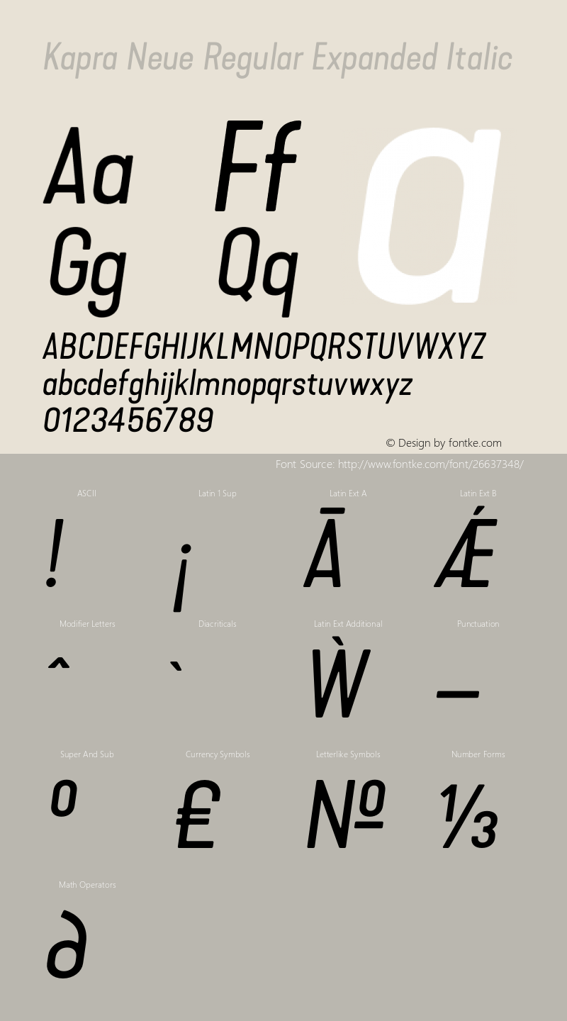 Kapra Neue Regular Expanded Italic Version 1.000;PS 001.000;hotconv 1.0.88;makeotf.lib2.5.64775 Font Sample