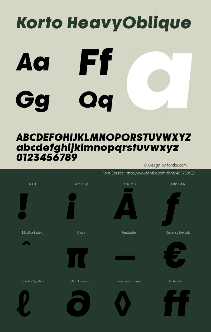 Korto HeavyOblique Version 1.00 Font Sample