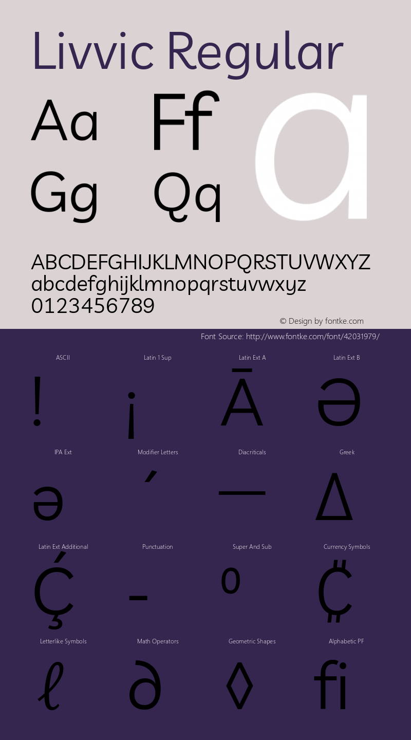 Livvic Regular Version 1.001; ttfautohint (v1.8.2) Font Sample