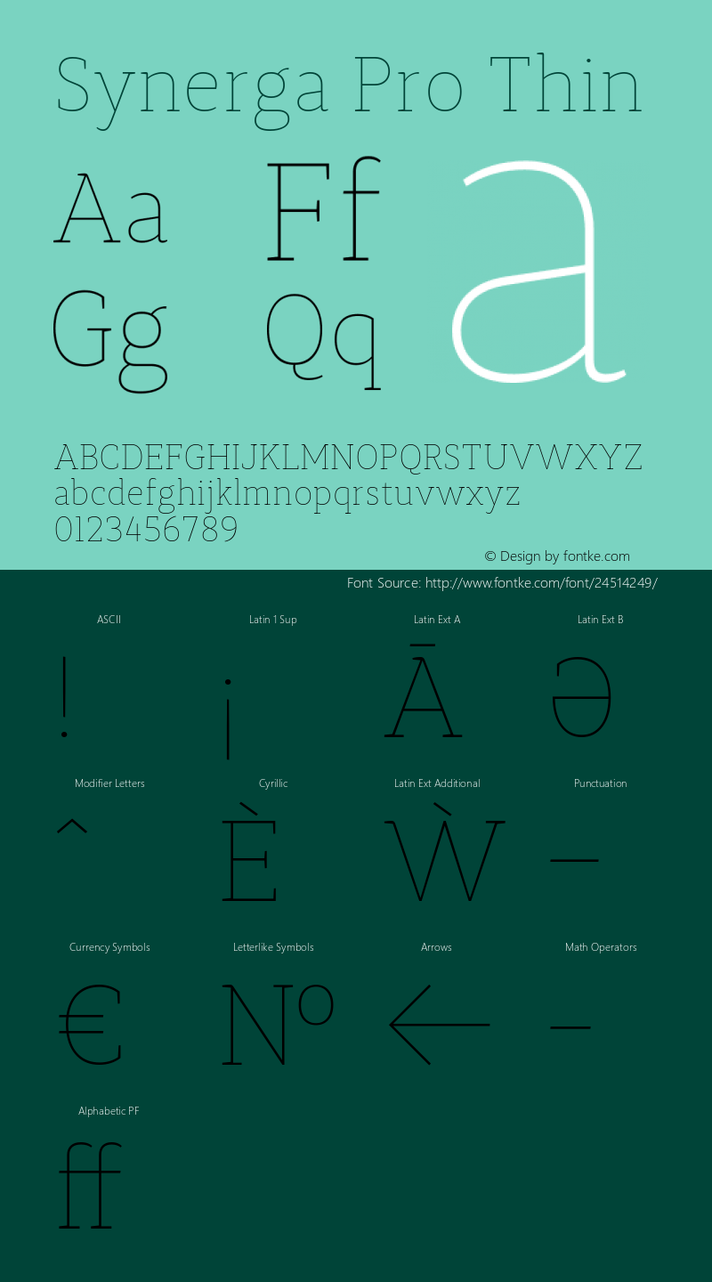 Synerga Pro Thin Version 1.00, SI, September 19, 2014, initial release Font Sample