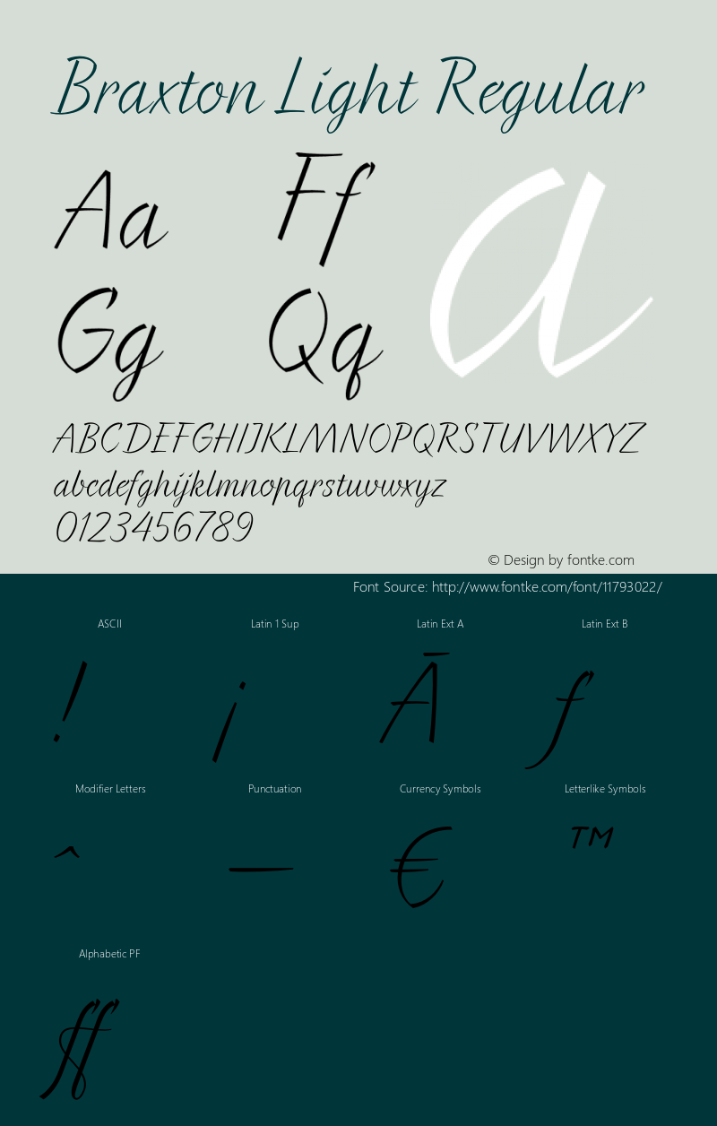 Braxton Light Regular 1.000 Font Sample