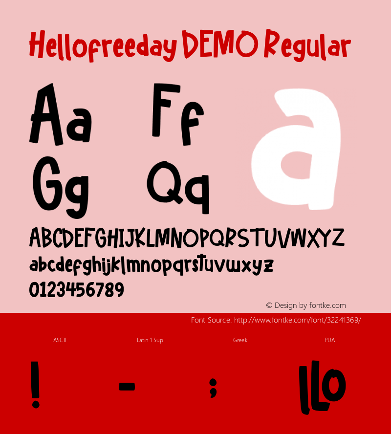 Hellofreeday DEMO Version 1.00;June 27, 2019;FontCreator 11.5.0.2422 64-bit Font Sample