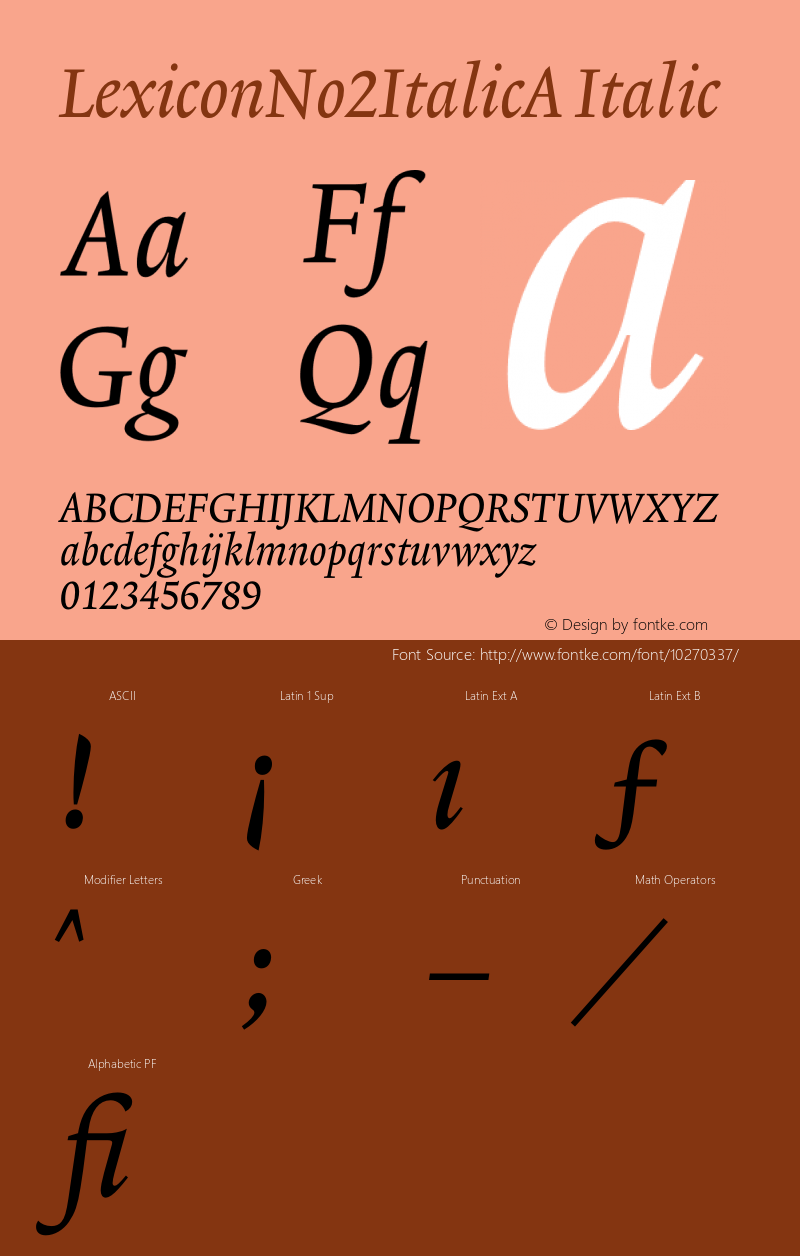 LexiconNo2ItalicA Italic 001.000 Font Sample