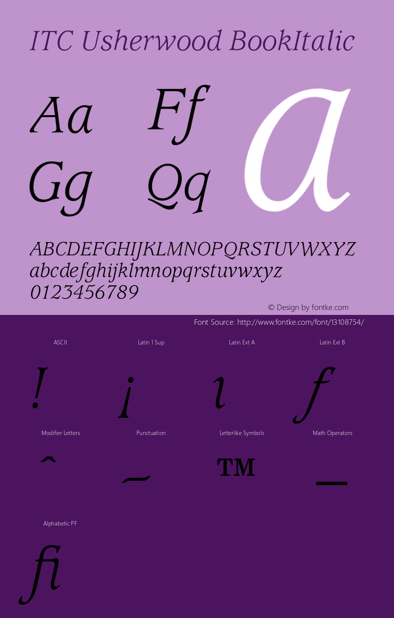 ITC Usherwood BookItalic Version 001.000 Font Sample