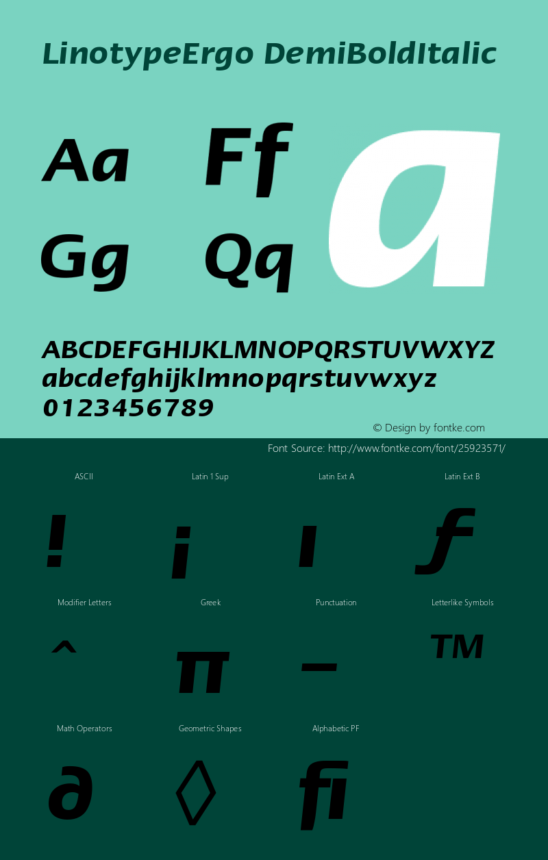 LinotypeErgo-DemiBoldItalic Version 001.000 Font Sample